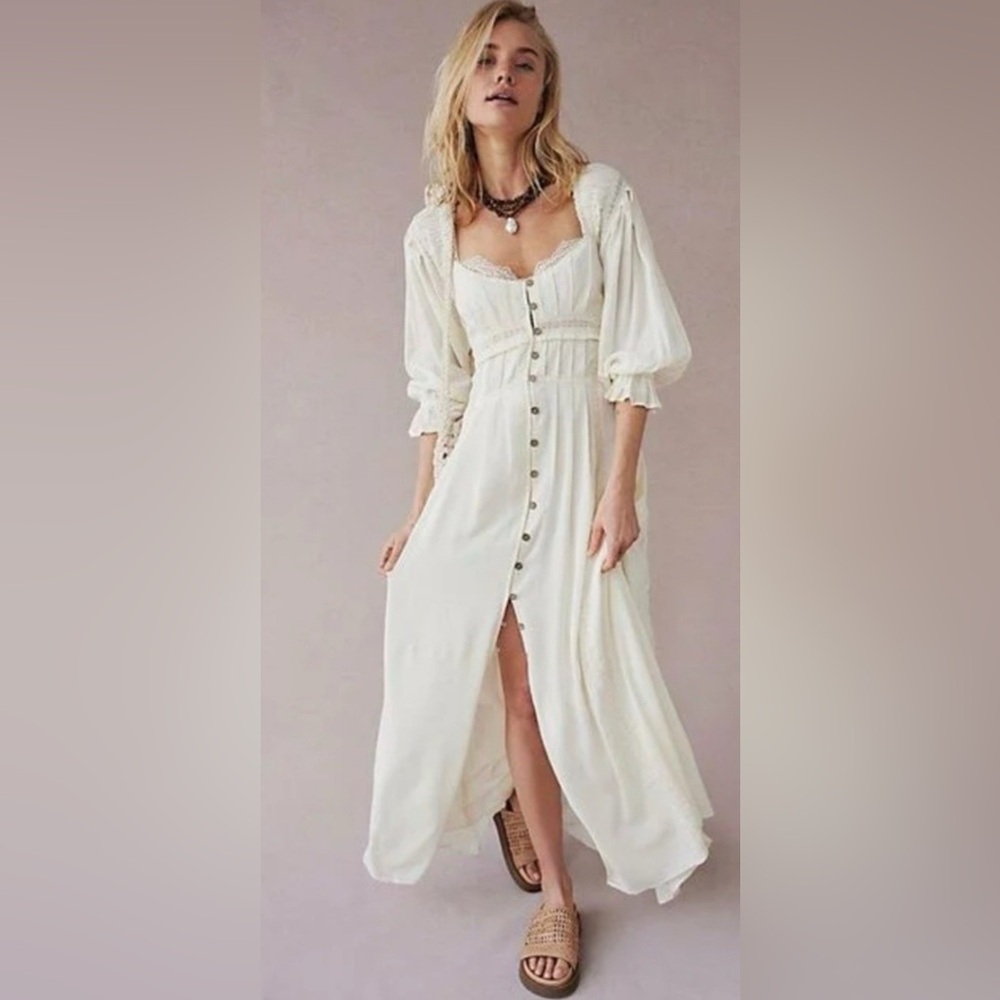 Free People Ivory Button-Down Maxi Dress